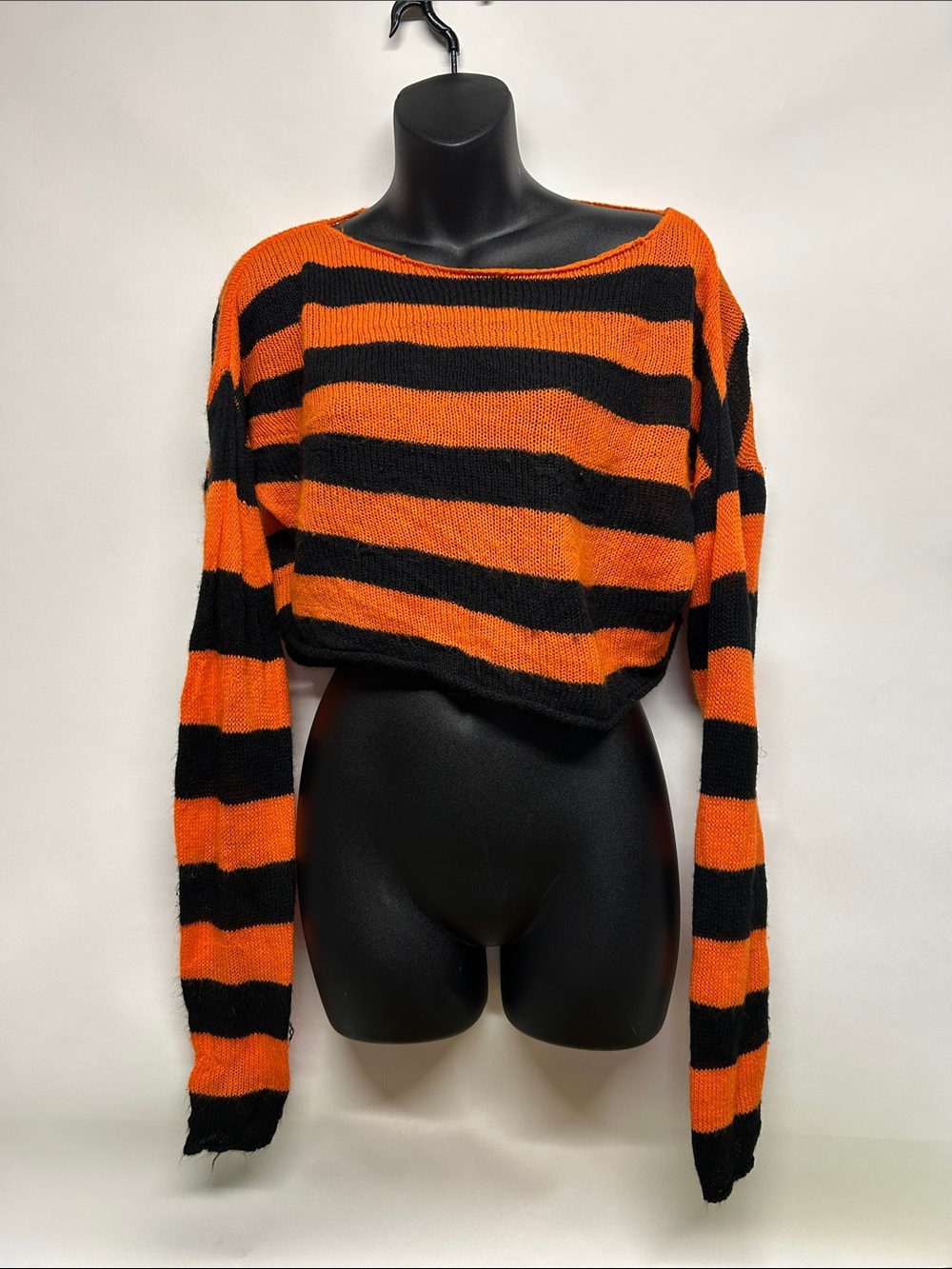 Striped Orange Black Cropped Sweater social collision  hot topic goth streetwear